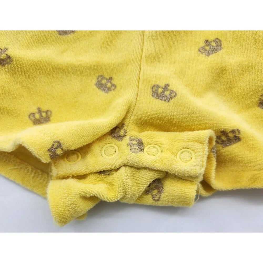 Juicy Couture Baby Girl Zip Front Hooded Romper Terry Cloth Yellow Crowns Sz 18M